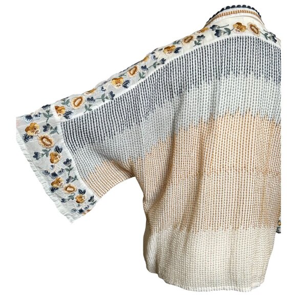 Johnny Was Minerva Embroidered Kimono Blouse Blue Cream XS - Picture 7 of 10